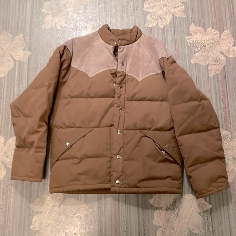 Vintage ‘70s down coat with suede brown small